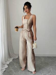 Elenzga Women Two Pieces Outfits For Daily Wear - Brown - View 1