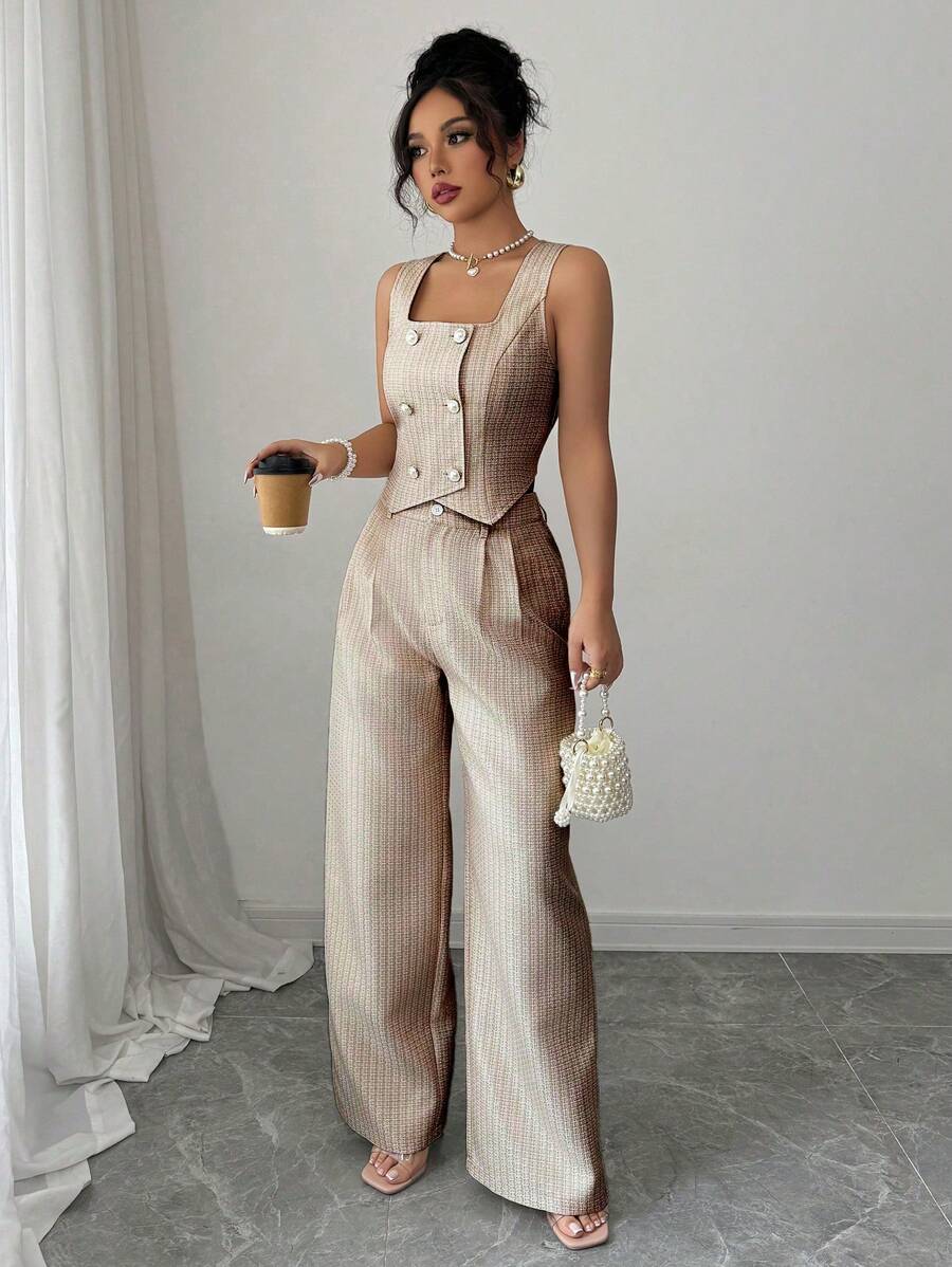 Elenzga Women Two Pieces Outfits For Daily Wear - Brown - View 1