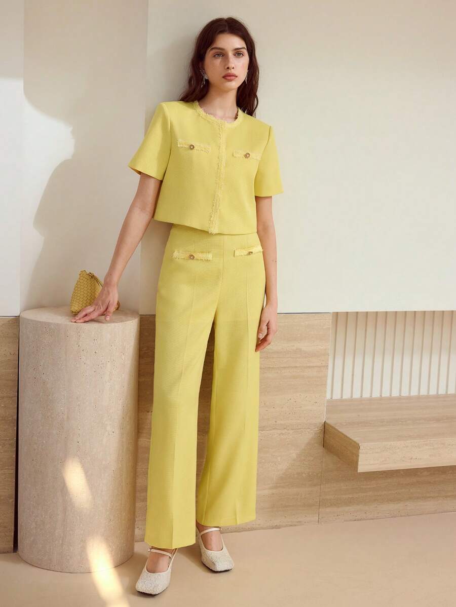 MOTF STUDIO 纽扣短袖夹克 - 黃色 - 查看 1