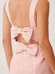 WESTFADE Taillierter Romper mit gewebten Tweedriemen, süßer Schleife, Rückausschnitt und ärmellos, Western Cowgirl Rodeo Nashville Urlaubsoutfit