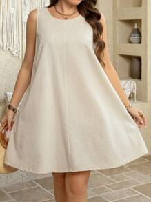 SHEIN LUNE 大码无袖纯色圆领夏季时尚连衣裙，波西米亚风女装，节日优雅装扮，A 字裙，女士夏季服装，亚麻连衣裙，亚麻面料，实用口袋，迷你裙，纯色，端庄连衣裙，女士纯色简约休闲日常迷你裙，简约女装，通勤简约办公室复古风衬衫，浪漫优雅，优雅时尚的通勤装，母亲节