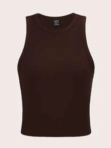 SHEIN Essnce 女士纯色休闲圆领短款背心，百搭夏季穿着