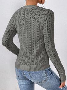 SHEIN Frenchy Women's Casual Everyday Solid Color Hollow Knit Cardigan Fall Clothes For Women,Tops For School Winter - Grey - View 2