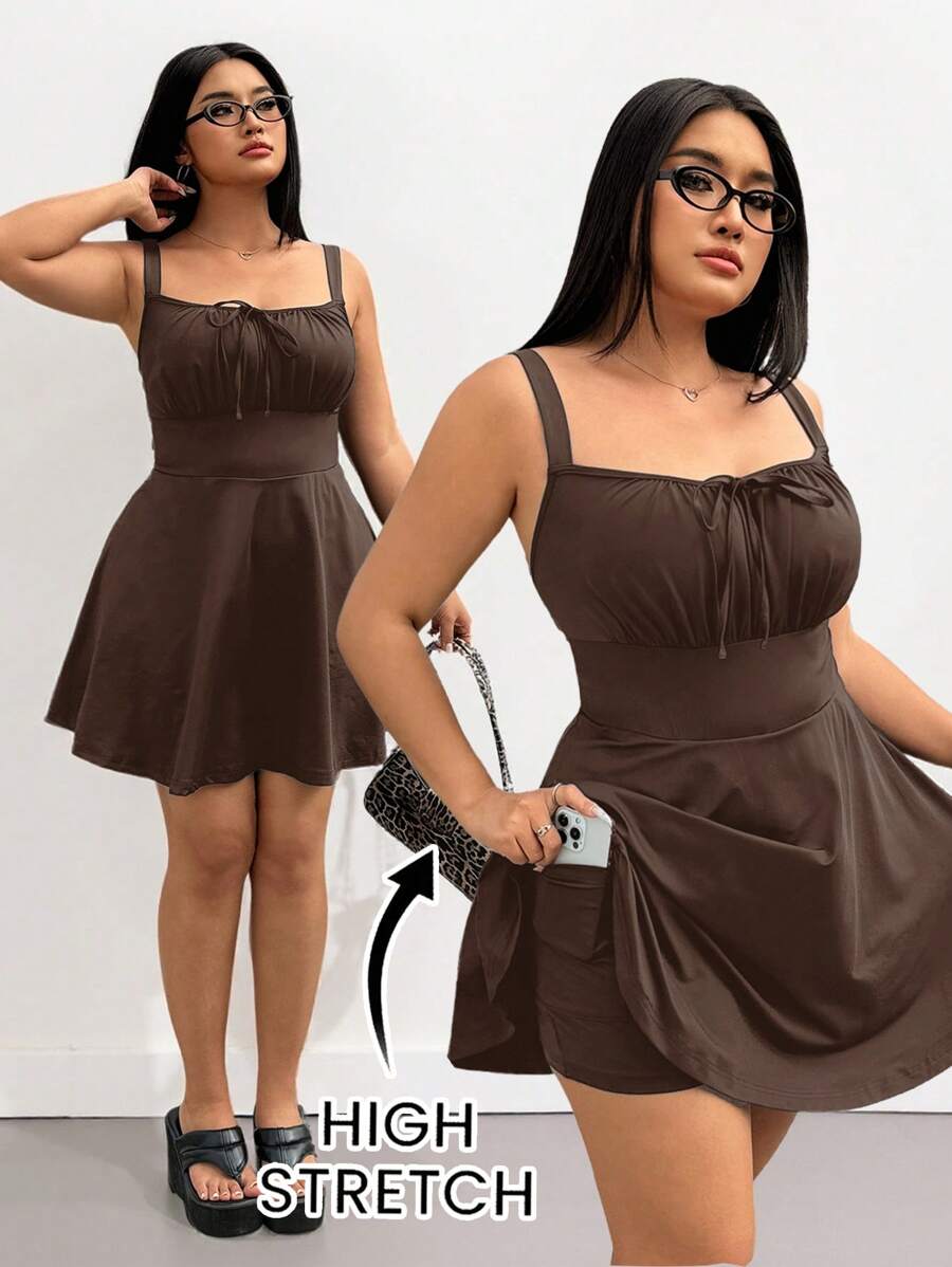 SHEIN EZwear Brown Sleeveless Jumpsuit Plus Size Jumpsuit, Fashion Summer Romper - Brown - View 1