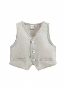 3 件套男婴/女婴绅士装 - 白色长袖衬衫、T 恤、背心和裤子套装，优雅春夏季西装，适合生日派对、洗礼、1 岁生日、正式活动、婚礼嘉宾、花童