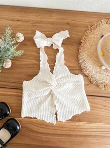 SHEIN LMoss Kids Plain Knitted Sleeveless Tank Top, Fashion Style Suitable For Summer - White - View 3