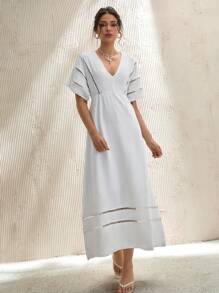 CLARA VERO Vestido de manga larga plisado de unicolor para mujer