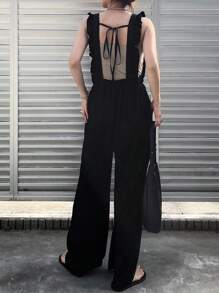 FRIFUL Women's Solid Color Sleeveless Jumpsuit, Fashionable And Suitable For Summer Jumpsuit Lounge Sets For Women - Black - View 1