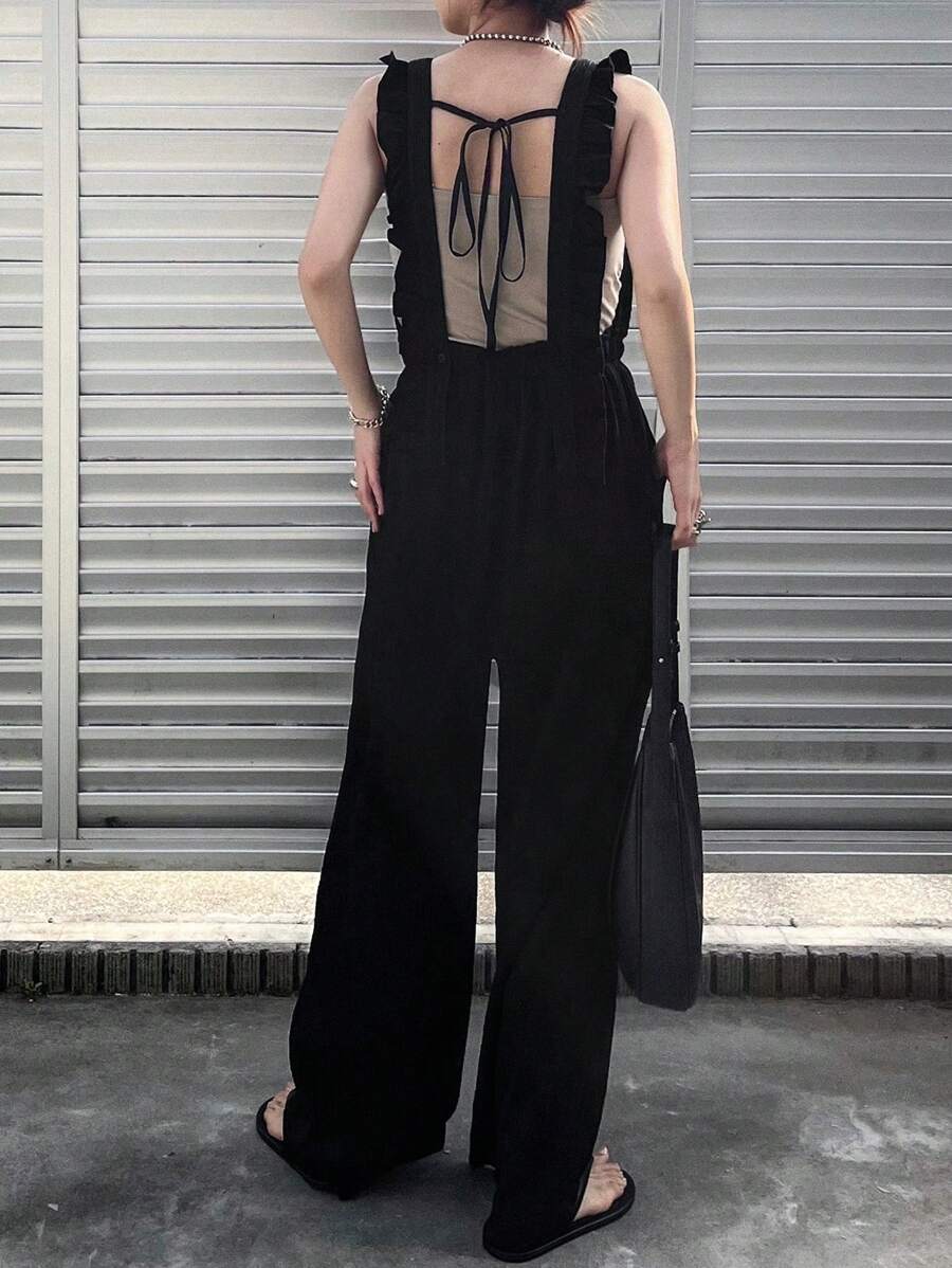 FRIFUL Women's Solid Color Sleeveless Jumpsuit, Fashionable And Suitable For Summer Jumpsuit Lounge Sets For Women - Black - View 1