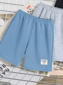 Tween Boys 3pcs Casual Minimalist Figure Pattern Shorts Suit, Summer - Multicolor - View 3