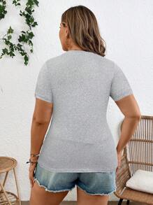 SHEIN 孕妇加大码纯色圆领短袖休闲哺乳功能T恤