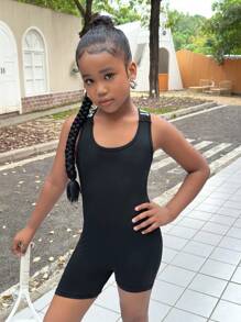SHEIN Tween Girls Cross Strap Decor Sleeveless Jumpsuit - Black - View 7