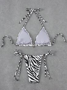 SHEIN Swim Vacation Zebra Print & Star Pendant Bikini Set - Black and White - View 2
