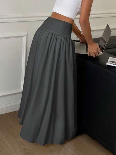 Serisse 女士侧拉链百褶纯色半身裙