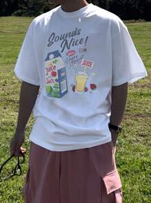 DAZY Summer Art Pattern Letter Print White Men T-Shirt,Graphic Tees - White - View 6