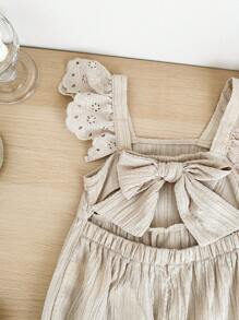 SHEIN LMoss Kids Girl's Cute Apricot Textured Cap Sleeve Jumpsuit, Versatile Summer