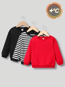 SHEIN 3入組幼兒男童圓領毛絨衣套裝,設有常規肩部設計 - 彩色 - 查看 1