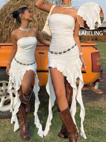 SHEIN EZwear 女士中长款无袖连衣裙，纯色简约时尚，适合夏季 - 白色 - 查看 1