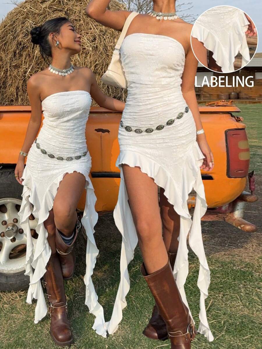 SHEIN EZwear 女士中长款无袖连衣裙，纯色简约时尚，适合夏季 - 白色 - 查看 1