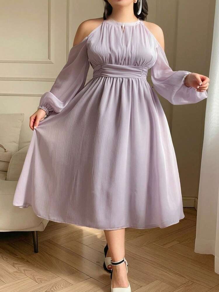 knee length dresses for ladies VIOLA V-NECK PUFF SLEEVE MIDI DRESS main image 1