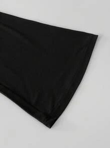 少女休闲优雅图案 T 恤套装，黑白撞色蝴蝶结装饰圆领 T 恤和喇叭长裤，适合度假、上学、春夏季 - 黑色 - 查看 7