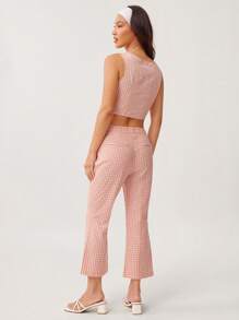 WESTFADE Cowgirl Gingham Checkered Plaid Boat Neck Sleeveless Cropped Tank Top & High Rise Flared Leg Ankle Length Pants Women Two Pieces Matching Set Summer Nashville Rodeo Western Vacation Outfit - Multicolor - View 2