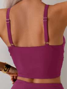 SHEIN Swim 女士纯色 V 领分体泳衣套装，夏季海滩/度假