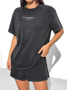 SHEIN EZwear Completo sportivo casual in maglia nero per donna