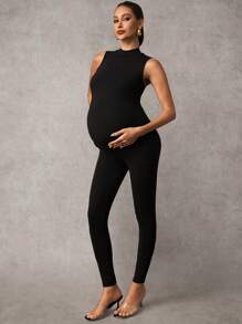 MaterniChic Pregnant Women Summer Casual Solid Color Sleeveless Jumpsuit Maternity Jumpsuits For Woman - Black - View 9