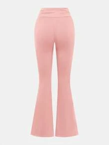 SHEIN Conjunto casual a juego para adolescentes de unicolor, con camiseta con volantes y pantalones con pierna acampanada - Rosa - Ver 7