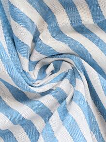 SHEIN LUNE 女士休闲条纹口袋百慕大及膝短裤 - 淺藍色 - 查看 6