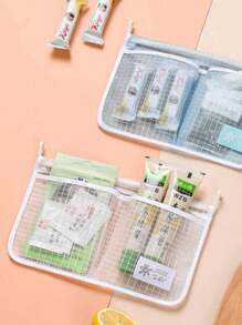 1 pieza/2 piezas/3 piezas Bolsa de malla de almacenamiento colgante de doble capa para refrigerador, bolsas de almacenamiento lavables para refrigerador, bolsillo colgante de almacenamiento multipropósito para el lateral del refrigerador adecuado para almacenar paquetes de salsa, condimentos, ketchup, etc. (azul y blanco)