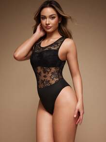 SHEIN Mono de verano sin mangas con encaje de contraste sexy para mujer