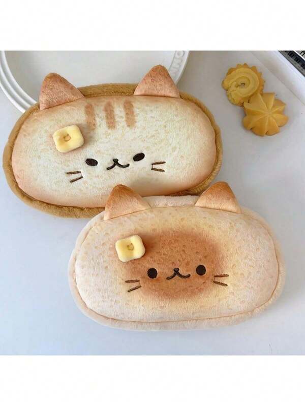 1 pieza Estuche de lápices de peluche lindo con gran capacidad y expresión de gato creativa, estuche de lápices multifuncional lindo para escuela, artículos de papelería, cosméticos, productos de cuidado de la piel, lápices labiales, brochas, monedas, pequeños artículos, regreso a la escuela, útiles escolares