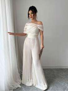 Rafferiza 女士飘逸优雅设计褶皱连体裤 - 杏色 - 查看 6