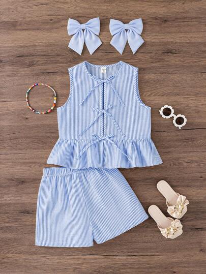 Emery Rose Kids Emery Rose Kids Tween Girls Woven Plaid Round Neck Top And Woven Shorts 2 Pieces Casual Set