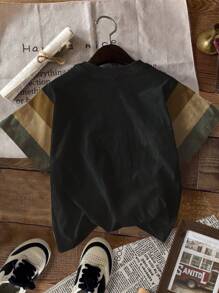 SHEIN Set de 3 camisetas de manga corta con estampado gráfico de bloques de color de estilo clásico casual para niños preadolescentes, aptas para el verano - Multicolor - Ver 6