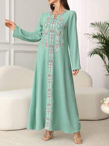 SHEIN Najma Women's Loose Comfortable Elegant Everyday Robe, Modest Kaftan - Green - View 4