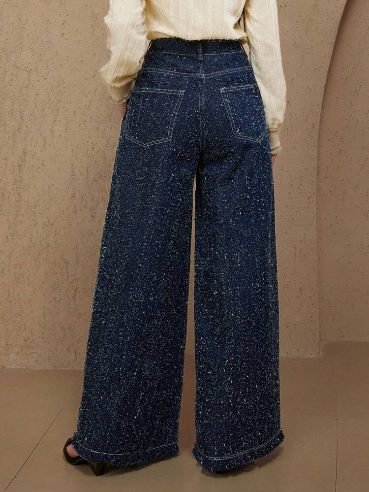 New Summer Loose & Elegant Ladies' Embroidered Wide-Leg Jeans Sequin
