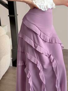 Modelyn Purple Ruched Multi-Layered Ruched Skirt - Purple - View 7