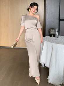 DAZY 新款夏季高端奢华女士无袖连体裤，设计独特，气质优雅 - 米色 - 查看 3