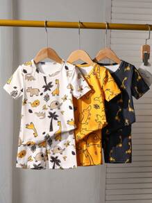6pcs/Set Young BoyCartoon Galaxy & Ocean Animal Print Snug Fit T-Shirt And Shorts Pajama Set - Multicolor - View 3
