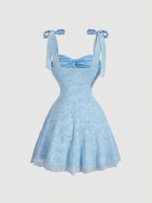 SHEIN MOD Light Blue Bow Strap Women's Spring Dress, Pink Short Dress,Sun Dress - Baby Blue - View 2
