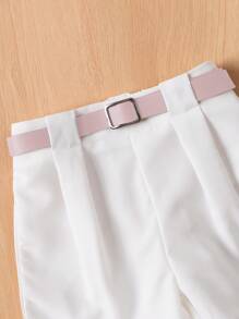 Tween Girls Casual Commuting Contrast Color Asymmetric Camisole Top And Suit Shorts With Belt, Suitable For Summer Daily Wear - Pink - View 3