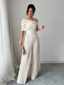 Rafferiza 女士飘逸优雅设计褶皱连体裤 - 杏色 - 查看 4