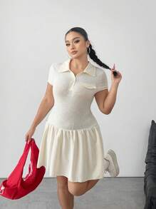 Flirla Plus Size Women's Casual Commuting White Dress - Beige - View 1