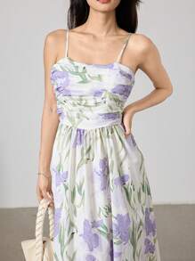 Modelyn Women's Floral Print Ruched Casual Cami Dress - Green - View 6