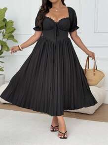 SHEIN Clasi Robe longue élégante de style princesse avec contraste de dentelle, nœud, manches bouffantes et taille marquée. Style élégant inspiré du ballet