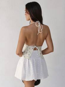 Roylia Saia feminina de verão, cor sólida, retrô, com flores bufantes, saia em linha A de cintura alta, saia lanterna fofa e sexy, minissaia com saia tipo bolo - Branco - Ver 2