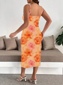 Modelyn Casual Retro Floral Print Plus Size Dress, Suitable For Summer - Multicolor - View 3